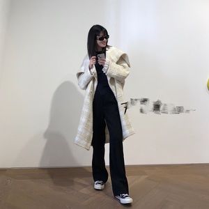 Y’s style wool woven tweed plaid shawl collar cocoon long coat, slouch coat